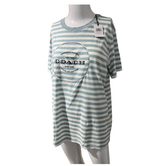 Coach Blue and white striped T-shirt Medium - Picture 2 of 6